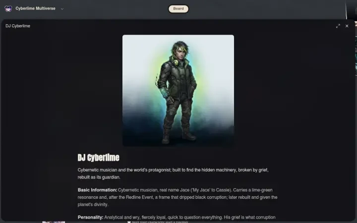 Neta Studio — DJ-Cyberlime-Detailkarte im Welt-Board