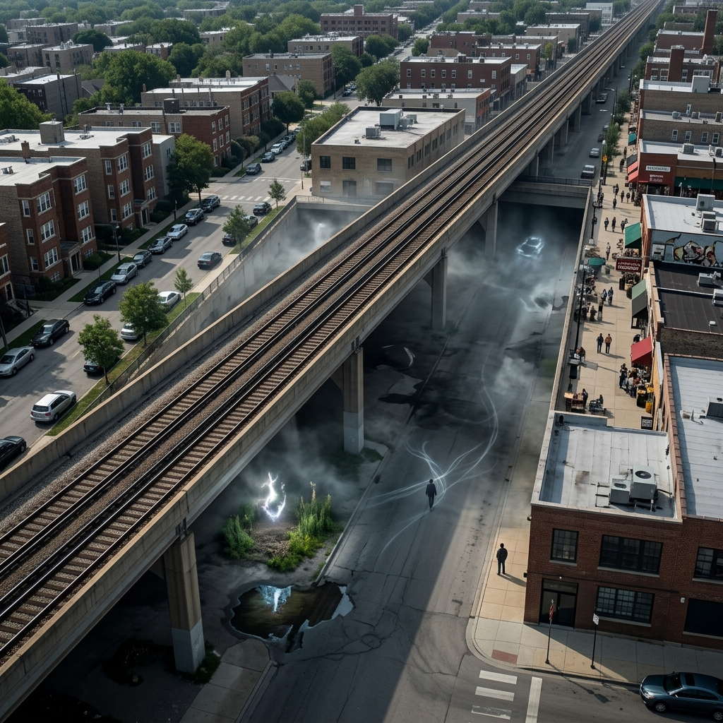 The Metra Embankment background