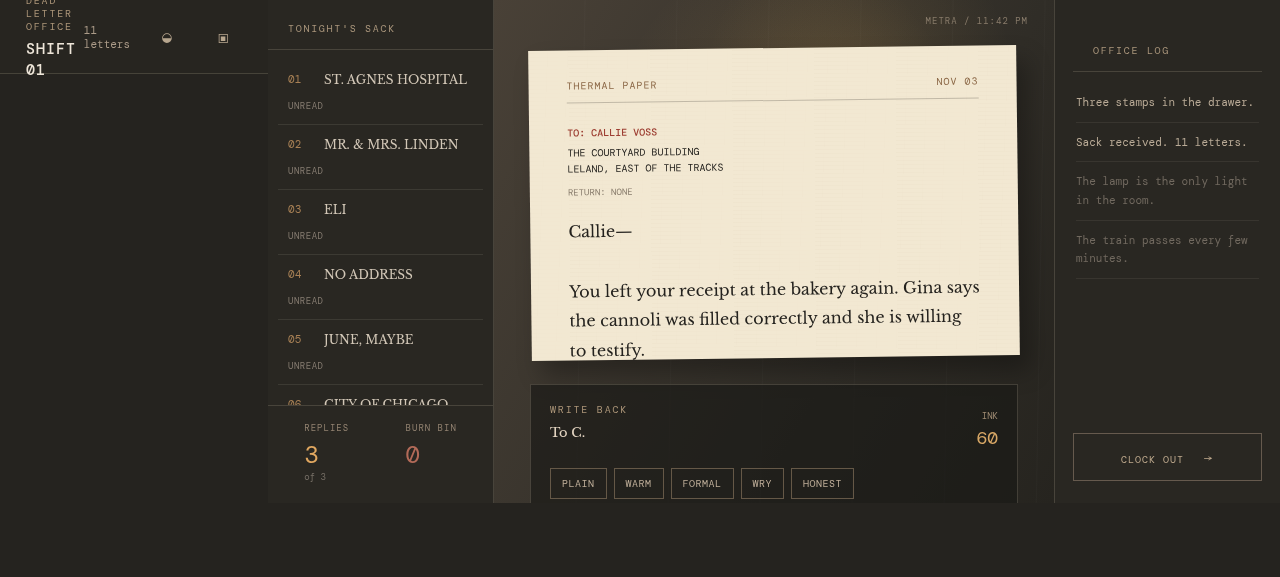 Gameplay — letter and reply panel