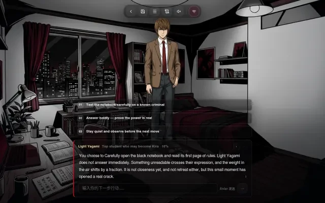 Gameplay — live LLM narrative and choices