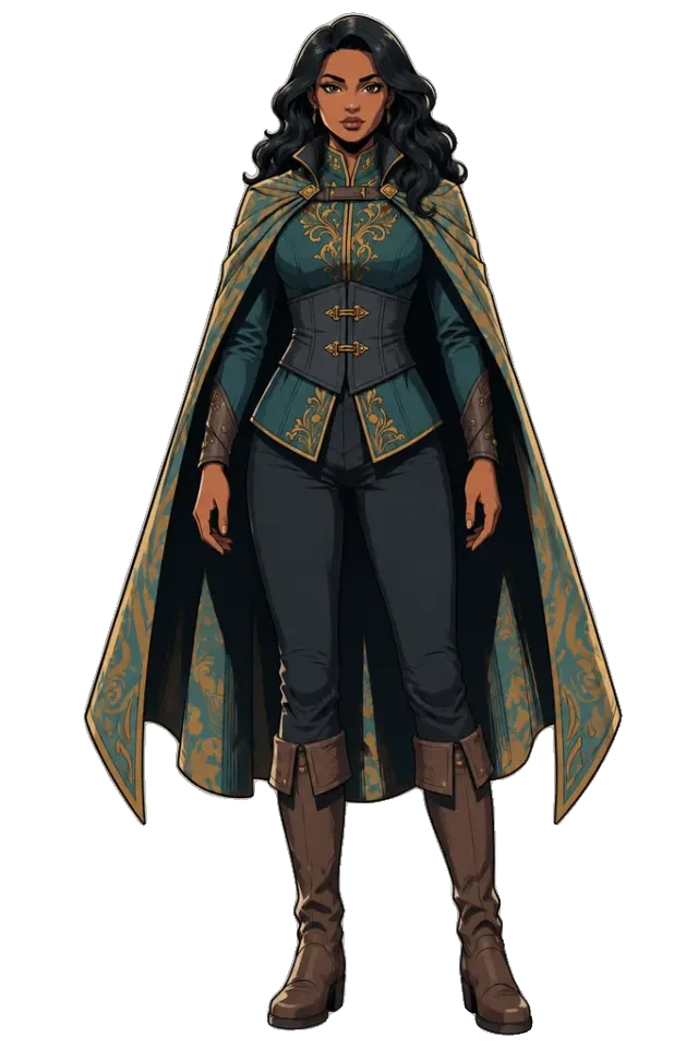 Anime cel-shaded character sheet — Angie Marie