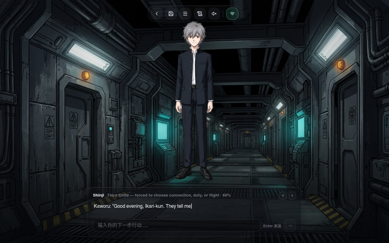 Gameplay — meeting Kaworu in the NERV GeoFront
