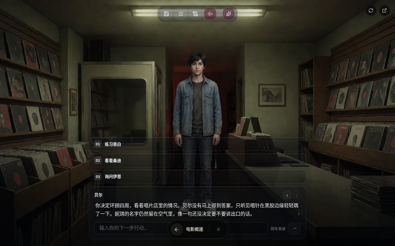 Gameplay — eine KI-erzählte Aktion mit Story-Entscheidungen