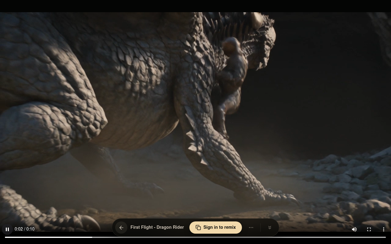 Video frame 0:02 — the knight climbs onto the dragon’s back