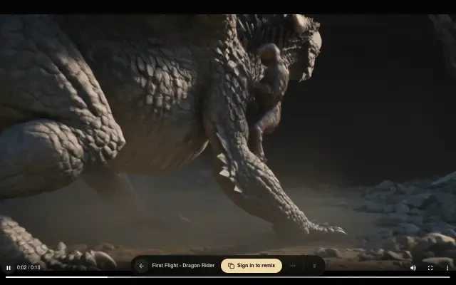 Videobild 0:02 – der Ritter klettert auf den Rücken des Drachen