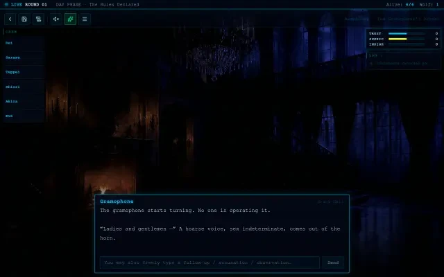 Gameplay — das Grammofon verkündet die Regeln