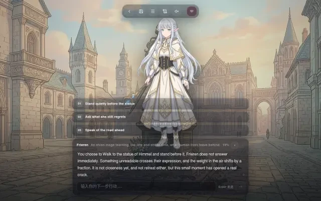 Gameplay — dialogue choices at Himmel's statue