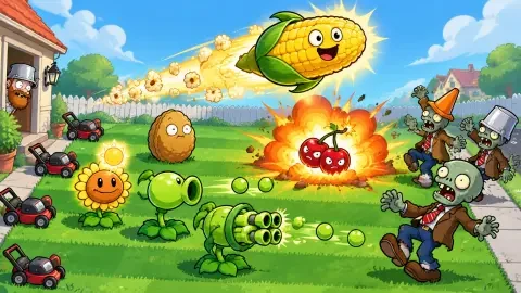 Vorgarten-Pflege: Maisbombe — Plants vs Zombies Fan-Spiel: Ein Rasen, fünf Spuren, endlose Untote | Jetzt online spielen
