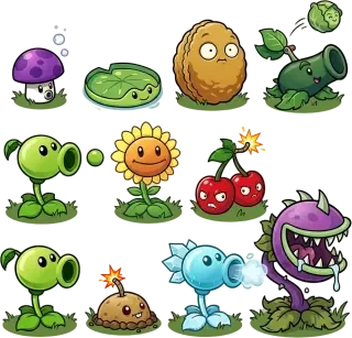 Transparentes Sprite-Sheet mit Pflanzenaufstellung