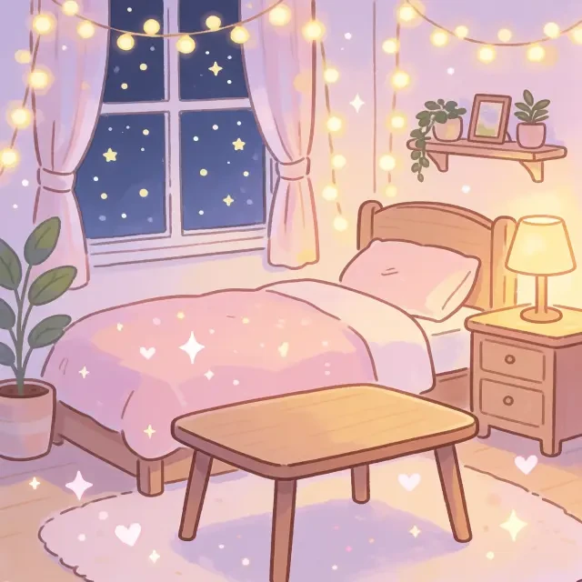 Cake scene background — cozy bedroom