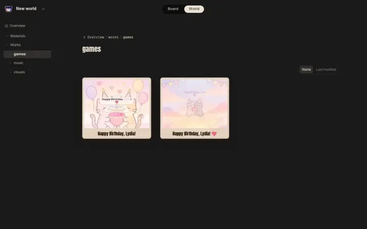 Neta Studio — the games folder with both birthday journeys