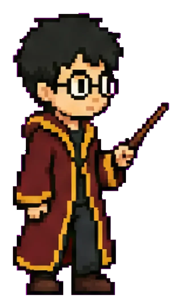 Der Held-Sprite des Jungen-Zauberers (transparentes PNG)