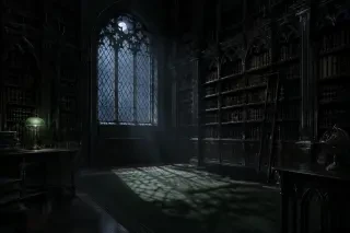 Verbotene Bibliothek um Mitternacht als Hintergrund