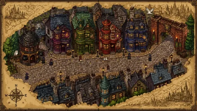 Pixelart-Hintergrund der Zauberweltkarte