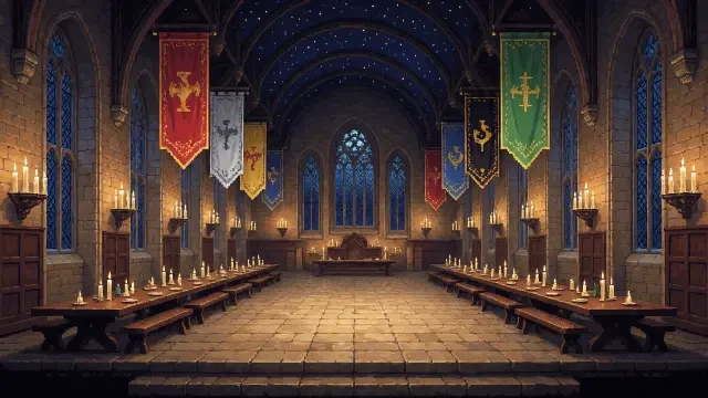 Fondo de la arena de batalla en pixel art del Gran Comedor