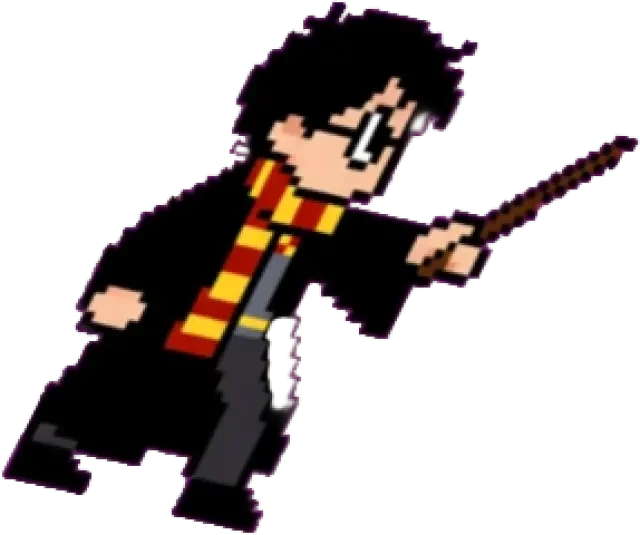 Harry Potter — sprite de duelista chibi en píxeles, transparente