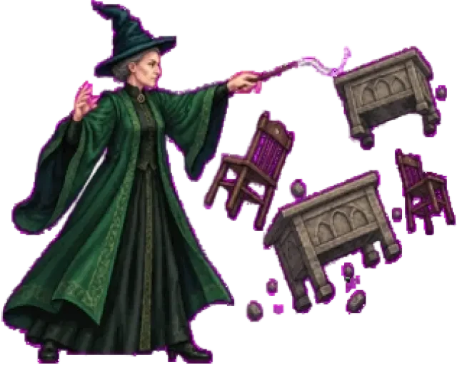 Minerva McGonagall — sprite de duelista chibi en píxeles, transparente