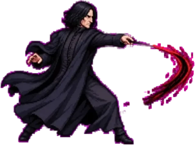 Severus Snape — sprite de duelista chibi en píxeles, transparente