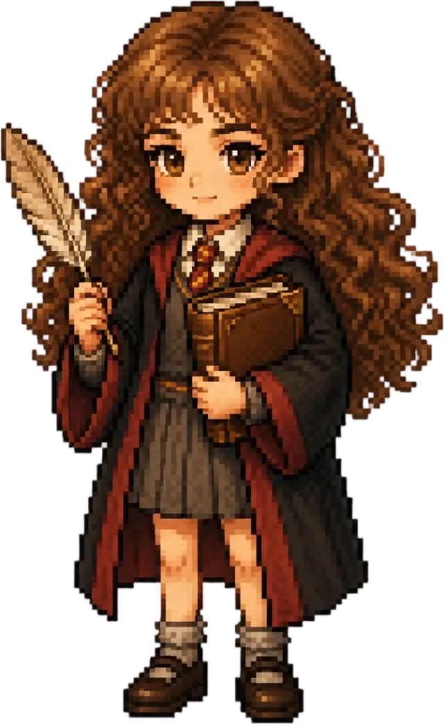 Chibi-Pixel-Sprite von Hermine Granger, transparent