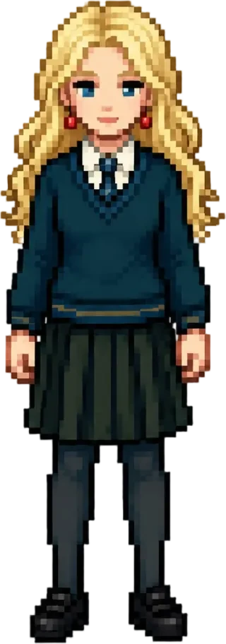 Sprite em pixel chibi de Luna Lovegood, transparente