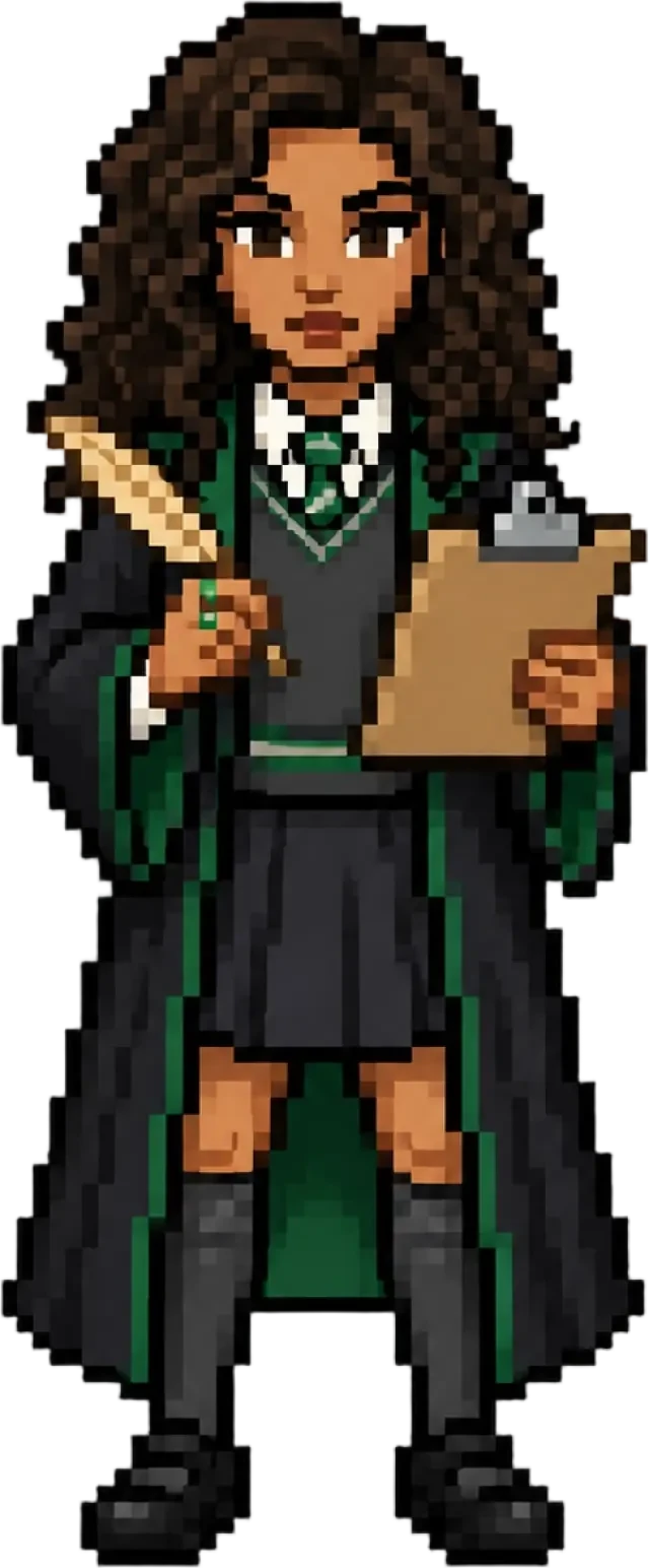Pixel-Sprite eines Professors in schwarzer Robe, transparent