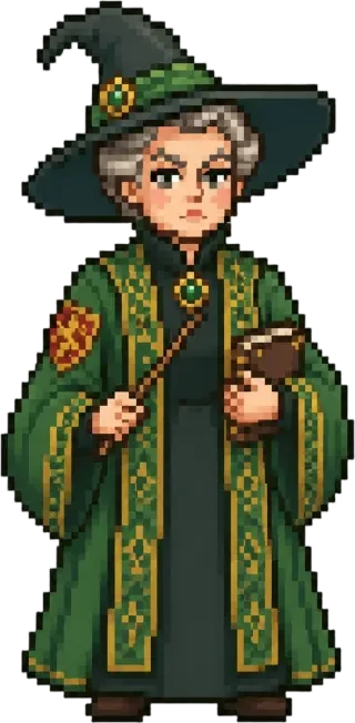 Sprite em pixel de professor de vestes verdes, transparente