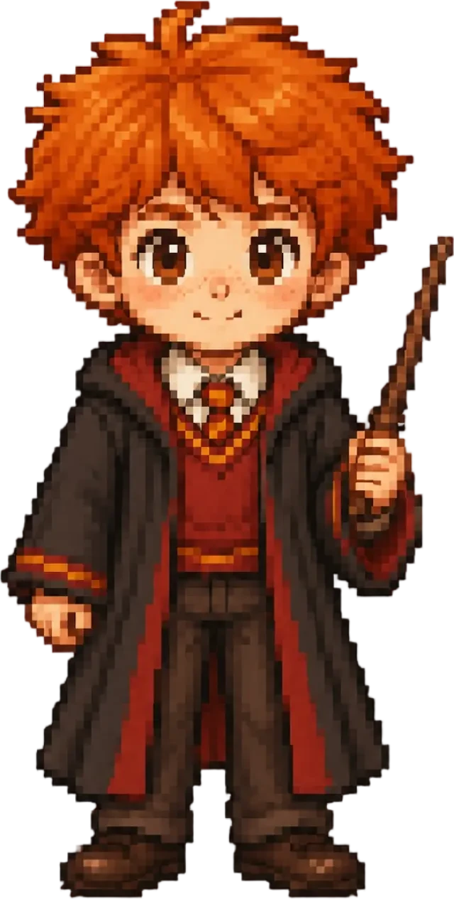 Chibi-Pixel-Sprite von Ron Weasley, transparent