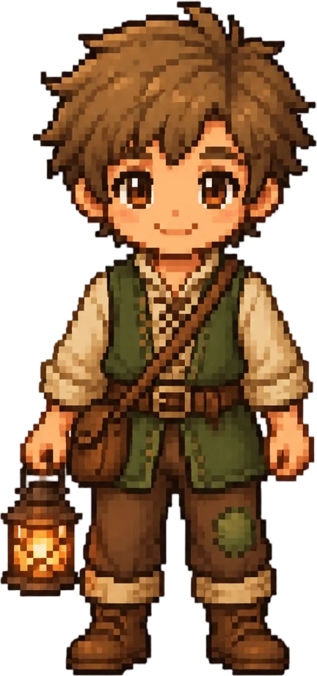 Pixel-Sprite einer jungen Hexen-Besucherin, transparent
