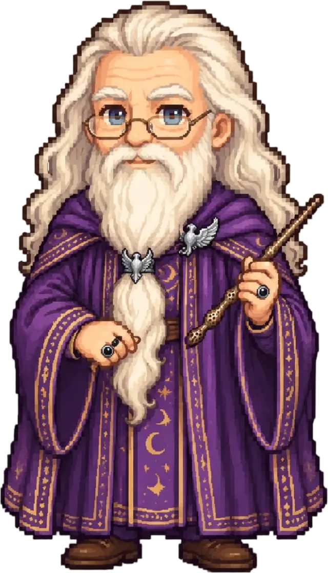 Pixel-Sprite einer eleganten Hexen-Besucherin, transparent