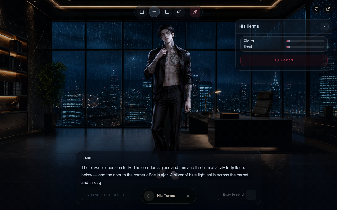 Gameplay — o painel de medidores de His Terms
