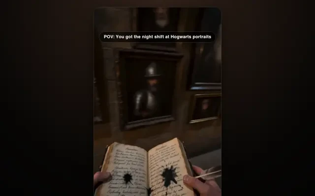 Live frame from the POV clip — the ink-filled registry book and the professor