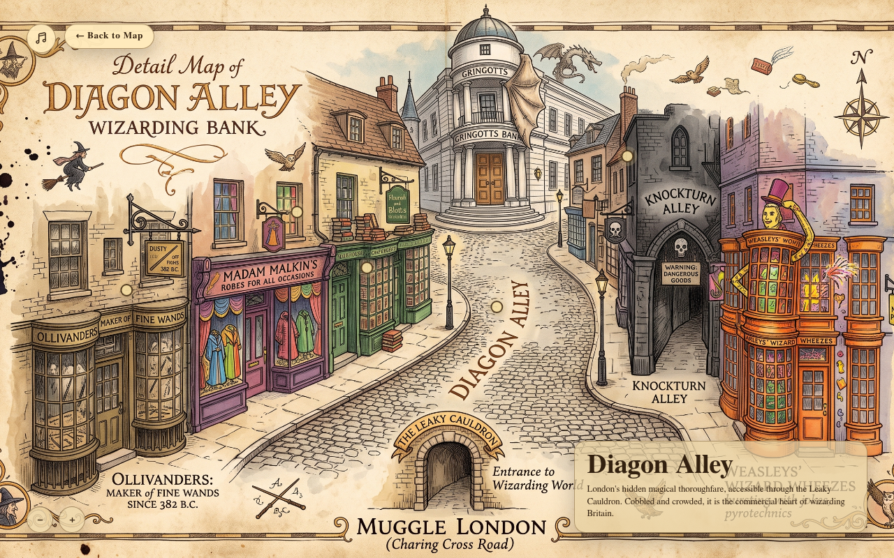 Gameplay – Detailkarte der Winkelgasse