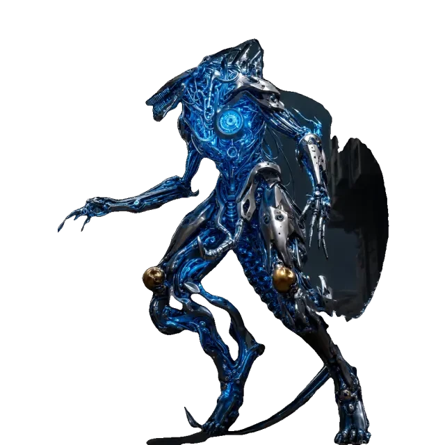 Recorte de sprite transparente — cazador cromado, estado de núcleo azul