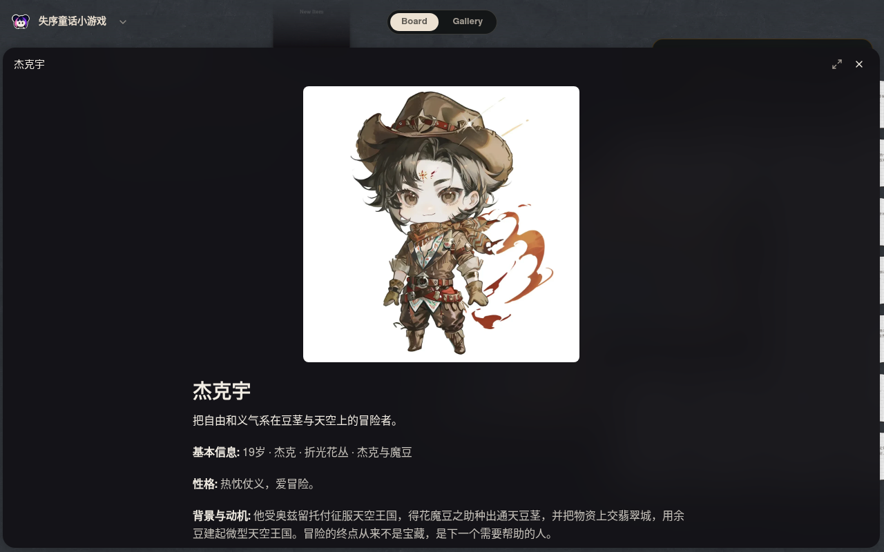 Neta Studio — 杰克宇 character detail in the world board