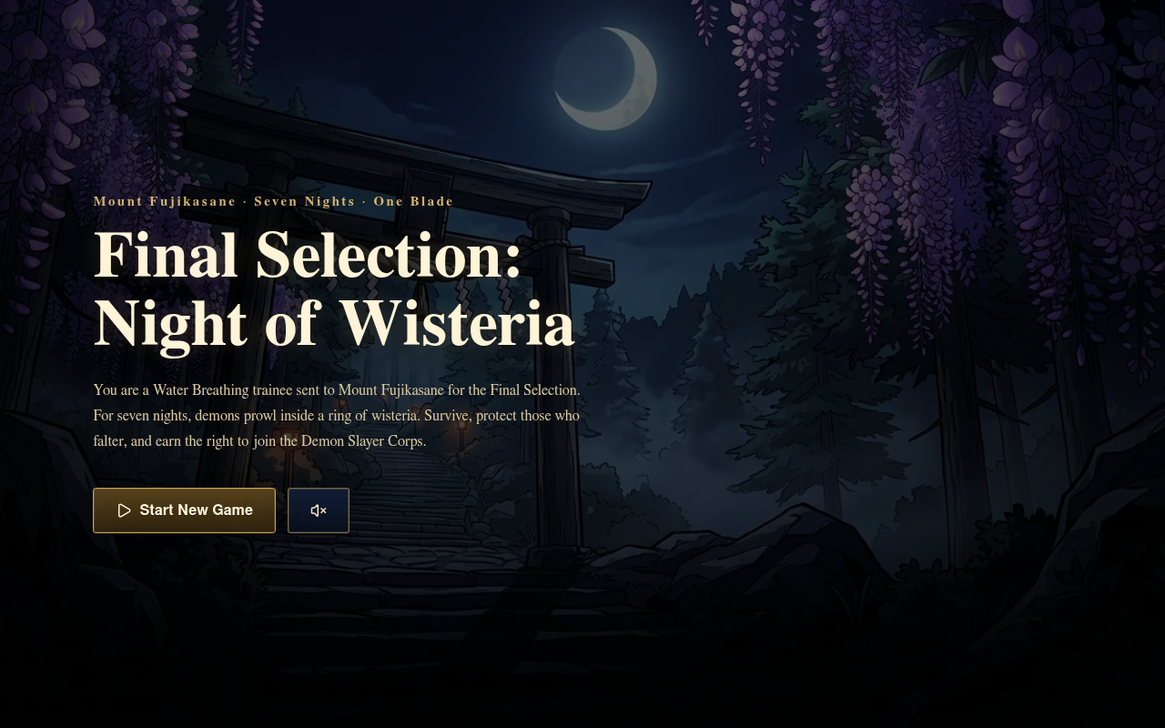 Gameplay — title screen at the wisteria gate