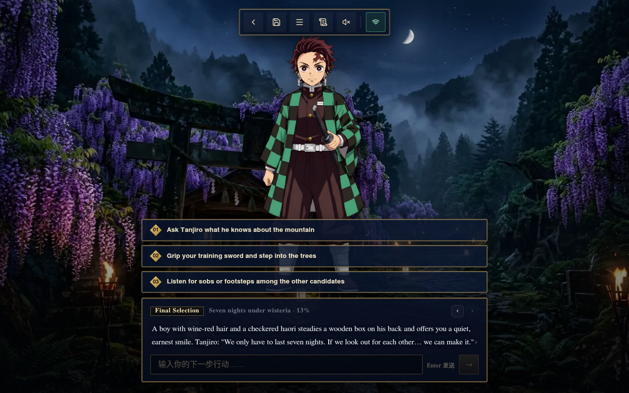 Gameplay — Tanjiro offers a question