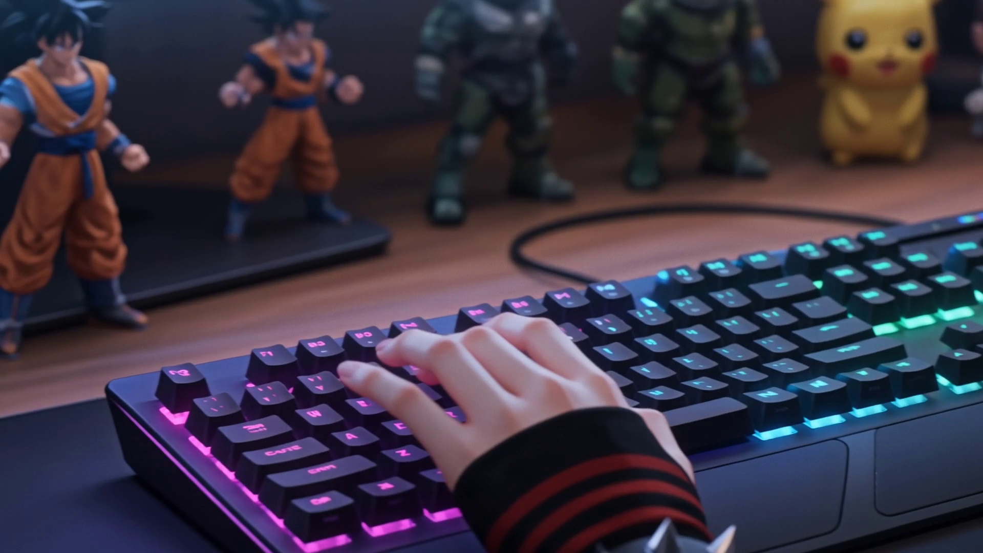 Reales Videobild – die Hände finden die leuchtende Tastatur