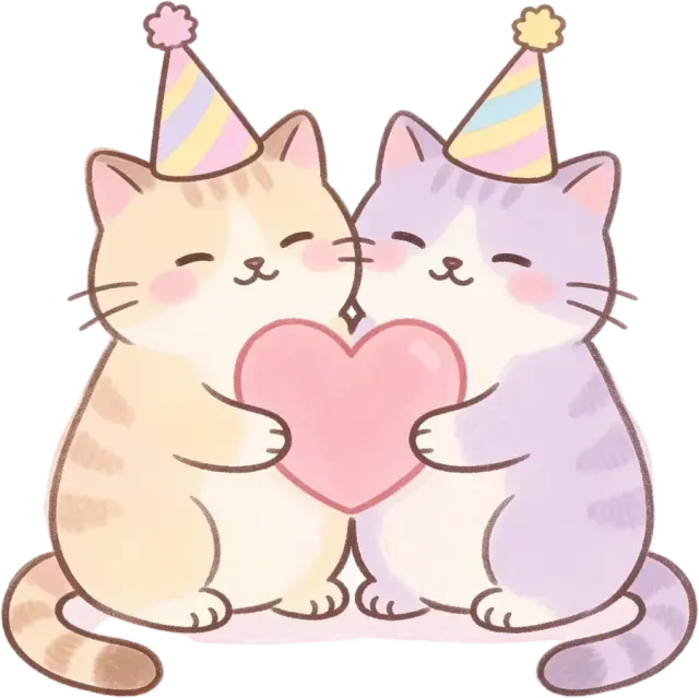 Katzen-Duo mit Herzen, Sprite — transparentes PNG