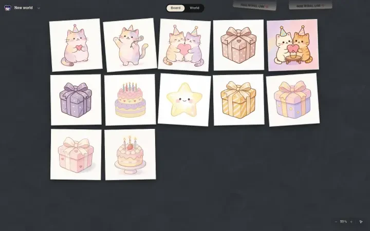 ネタスタジオ — 生成した十二点すべてを並べたお誕生日ワールドのボード