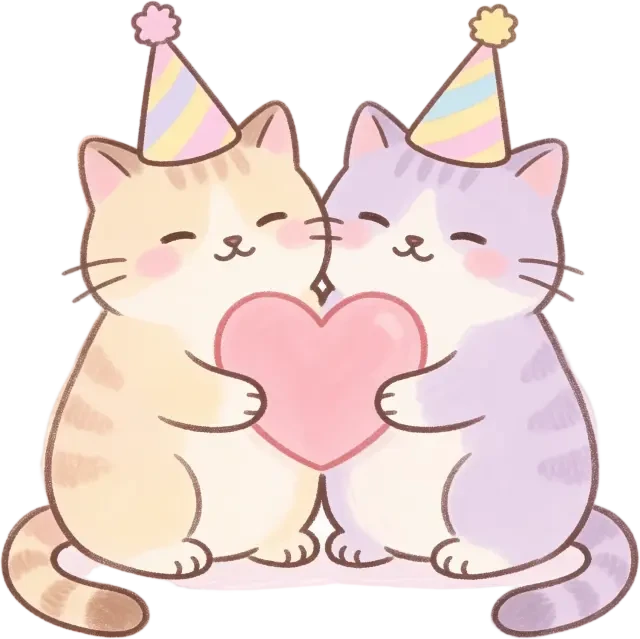 Sprite des Katzen-Duos mit Herzen — transparentes PNG