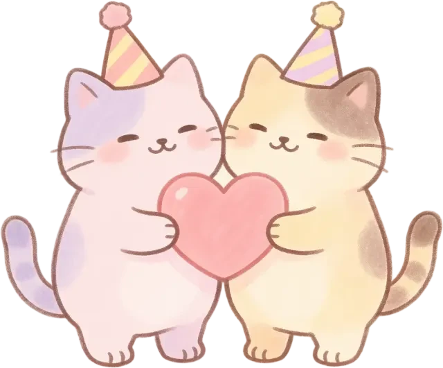 Birthday cats hero sprite — transparent PNG