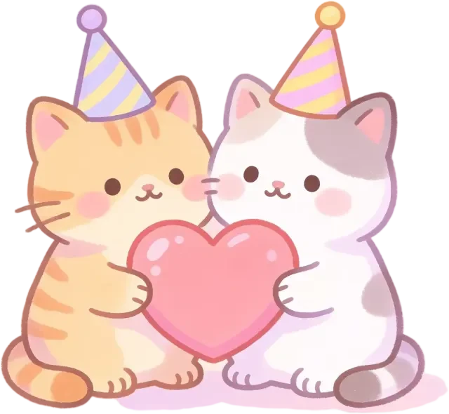Cats and heart badge sprite — transparent PNG