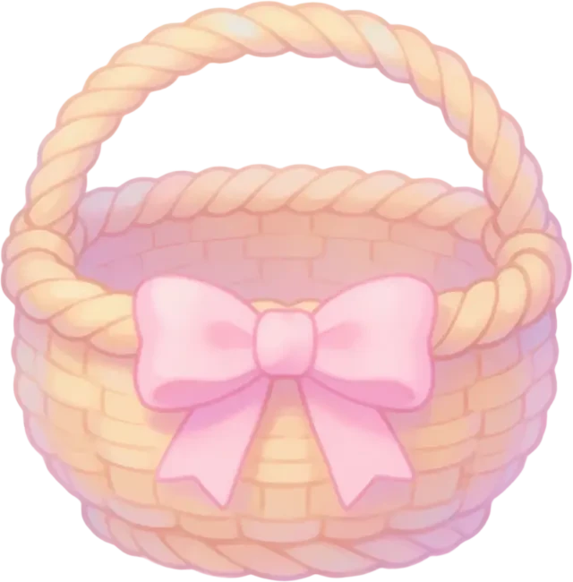 Cesta tejida con un lazo rosa — sprite transparente