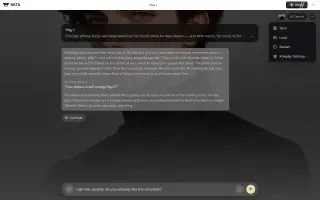 Gameplay — das Menü in der Geschichte und eine getippte Aktion
