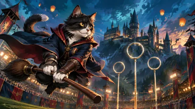 Meowarts: Skybound Cup — KI-erstellter Visual Novel über eine magische Katzen-Quidditch-Schule