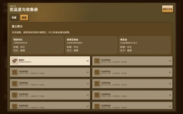 游戏画面 — 物品图鉴与派系