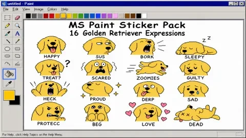 MS Paint Sticker Pack: 16 Golden-Retriever-Ausdrücke