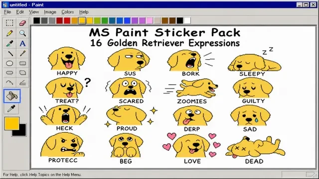 MS Paint Sticker Pack: 16 Golden-Retriever-Ausdrücke