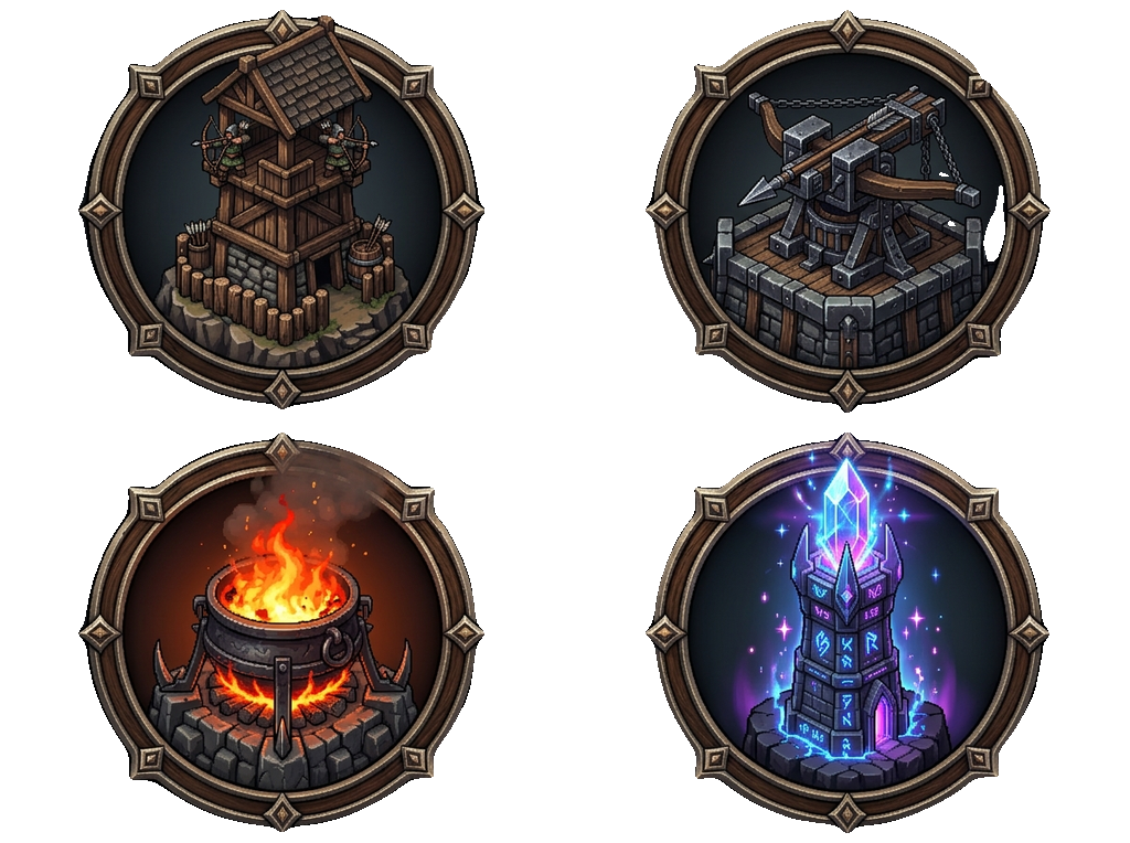 Sprite der Tower-Defense-Turm-Icons (transparentes PNG)