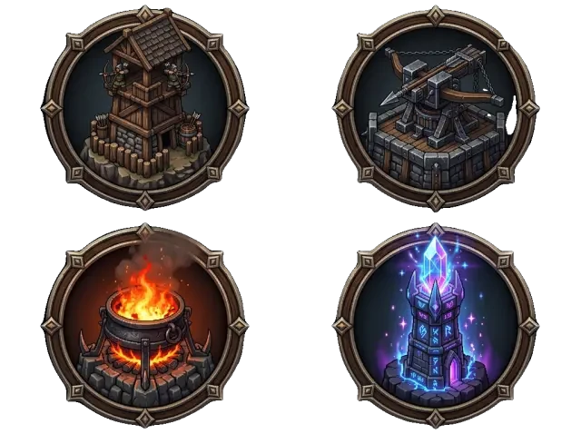 Sprite der Tower-Defense-Turm-Icons (transparentes PNG)
